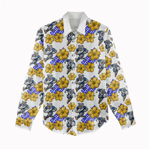 Canterbury-Bankstown Bulldogs Women Casual Shirt Tropical Hibiscus Floral Seamless Rugby Mascot