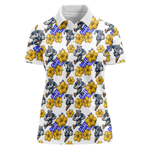 Canterbury-Bankstown Bulldogs Women Polo Shirt Tropical Hibiscus Floral Seamless Rugby Mascot