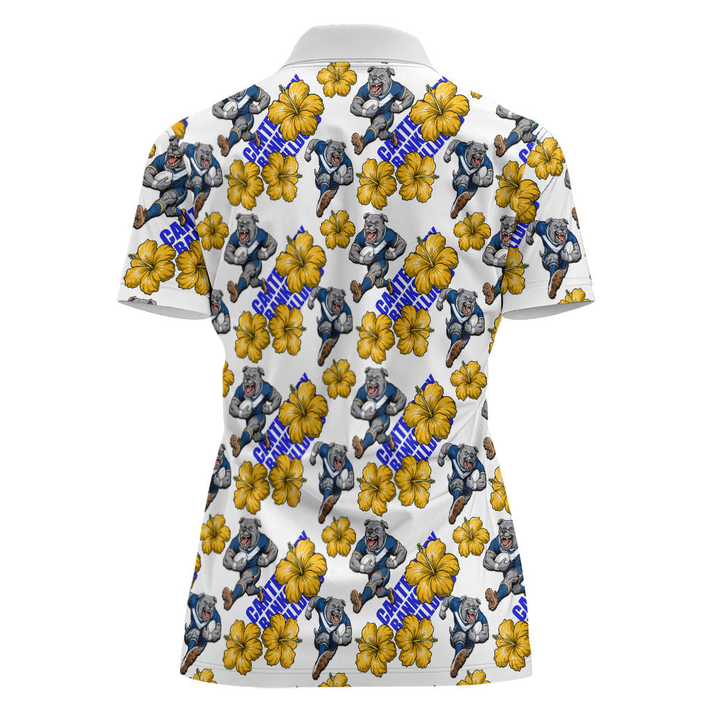 Canterbury-Bankstown Bulldogs Women Polo Shirt Tropical Hibiscus Floral Seamless Rugby Mascot