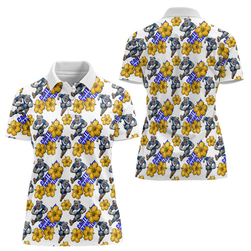 Canterbury-Bankstown Bulldogs Women Polo Shirt Tropical Hibiscus Floral Seamless Rugby Mascot