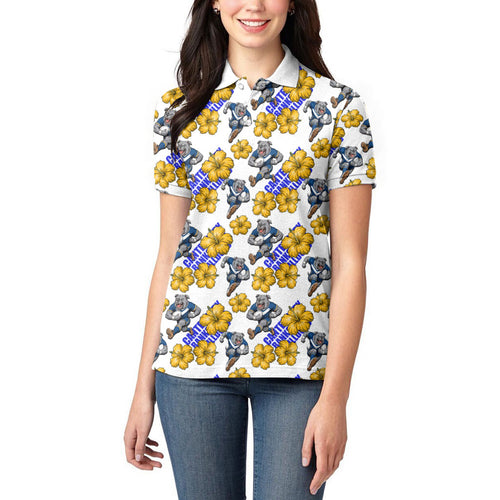Canterbury-Bankstown Bulldogs Women Polo Shirt Tropical Hibiscus Floral Seamless Rugby Mascot