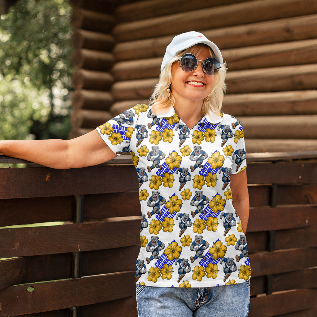 Canterbury-Bankstown Bulldogs Women Polo Shirt Tropical Hibiscus Floral Seamless Rugby Mascot