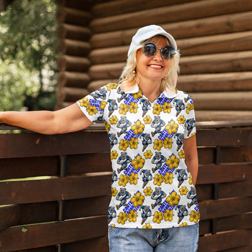 Canterbury-Bankstown Bulldogs Women Polo Shirt Tropical Hibiscus Floral Seamless Rugby Mascot