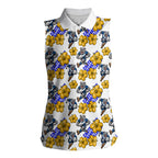 Canterbury-Bankstown Bulldogs Women Sleeveless Polo Shirt Tropical Hibiscus Floral Seamless Rugby Mascot