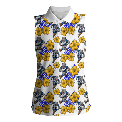Canterbury-Bankstown Bulldogs Women Sleeveless Polo Shirt Tropical Hibiscus Floral Seamless Rugby Mascot