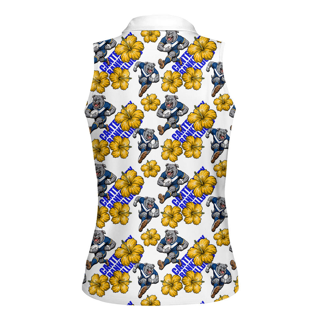 Canterbury-Bankstown Bulldogs Women Sleeveless Polo Shirt Tropical Hibiscus Floral Seamless Rugby Mascot