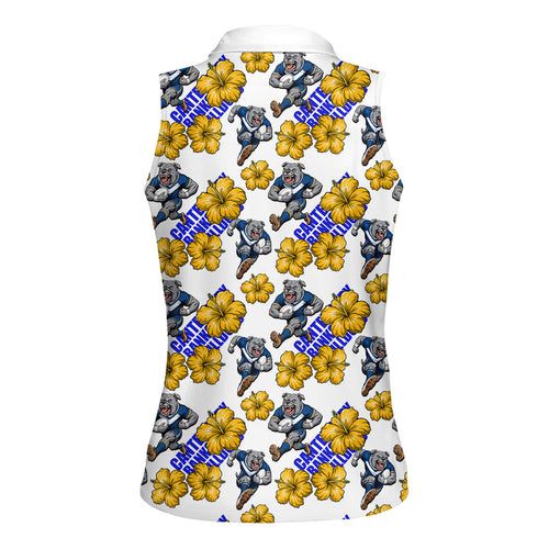 Canterbury-Bankstown Bulldogs Women Sleeveless Polo Shirt Tropical Hibiscus Floral Seamless Rugby Mascot