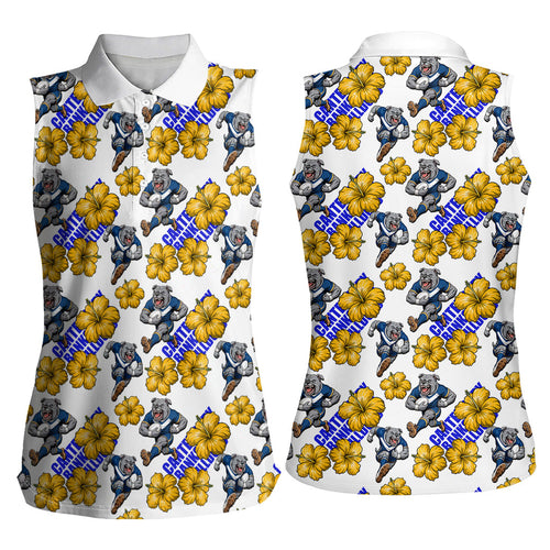 Canterbury-Bankstown Bulldogs Women Sleeveless Polo Shirt Tropical Hibiscus Floral Seamless Rugby Mascot