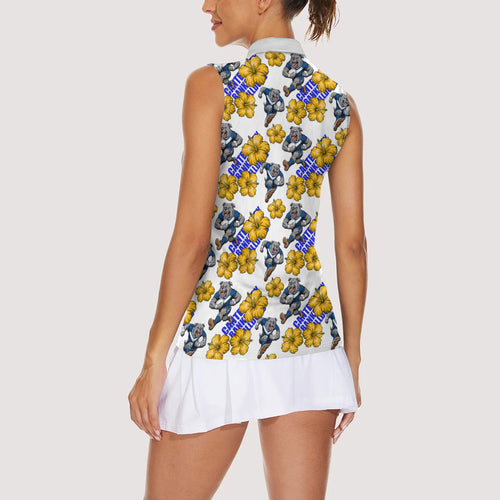 Canterbury-Bankstown Bulldogs Women Sleeveless Polo Shirt Tropical Hibiscus Floral Seamless Rugby Mascot