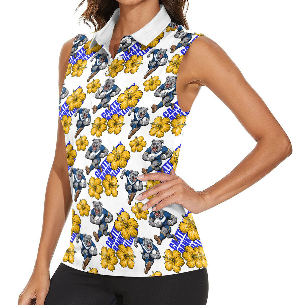 Canterbury-Bankstown Bulldogs Women Sleeveless Polo Shirt Tropical Hibiscus Floral Seamless Rugby Mascot