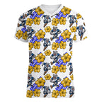Canterbury-Bankstown Bulldogs Women V-Neck T-Shirt Tropical Hibiscus Floral Seamless Rugby Mascot