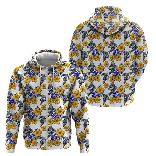 Canterbury-Bankstown Bulldogs Zip Hoodie Tropical Hibiscus Floral Seamless Rugby Mascot