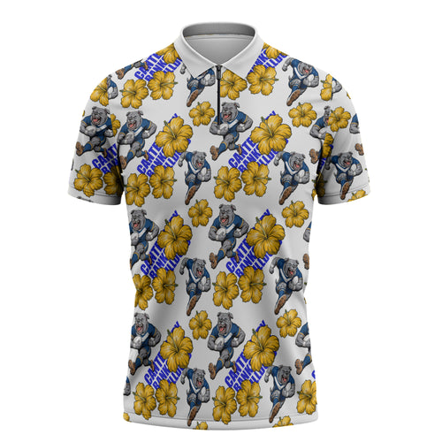 Canterbury-Bankstown Bulldogs Zipper Polo Shirt Tropical Hibiscus Floral Seamless Rugby Mascot