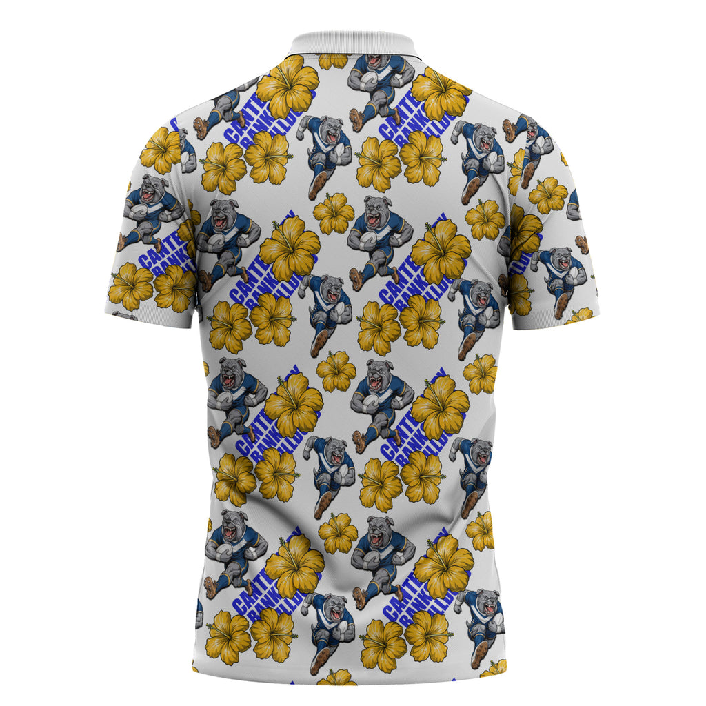 Canterbury-Bankstown Bulldogs Zipper Polo Shirt Tropical Hibiscus Floral Seamless Rugby Mascot