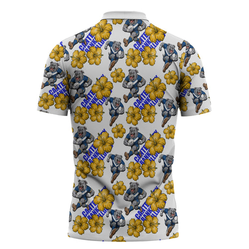 Canterbury-Bankstown Bulldogs Zipper Polo Shirt Tropical Hibiscus Floral Seamless Rugby Mascot