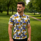 Canterbury-Bankstown Bulldogs Zipper Polo Shirt Tropical Hibiscus Floral Seamless Rugby Mascot