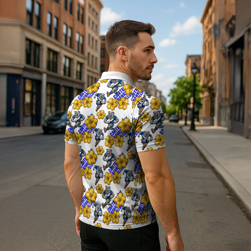 Canterbury-Bankstown Bulldogs Zipper Polo Shirt Tropical Hibiscus Floral Seamless Rugby Mascot