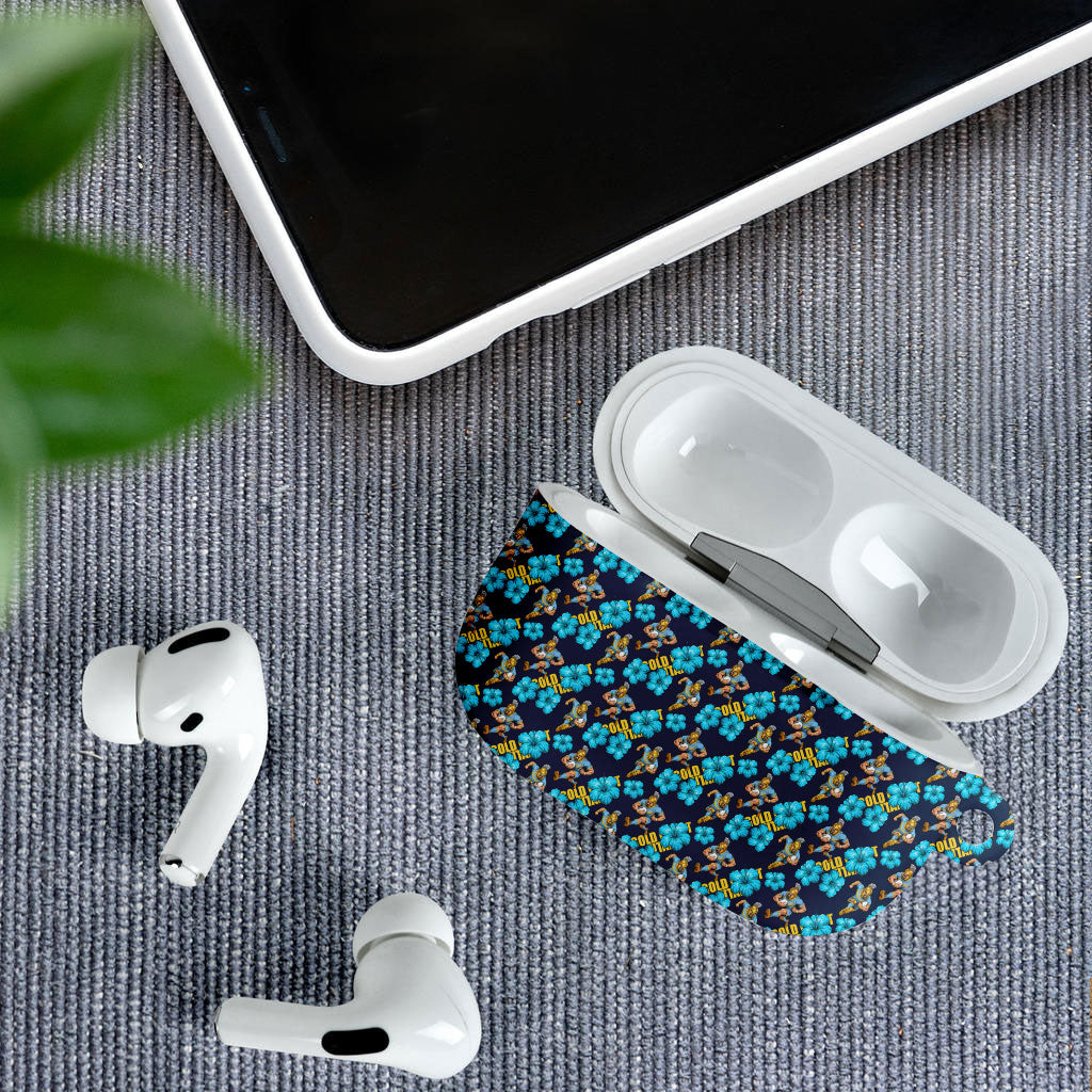 Gold Coast Titans AirPods Case Tropical Hibiscus Floral Seamless Rugby Mascot
