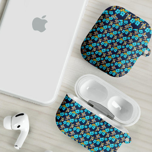 Gold Coast Titans AirPods Case Tropical Hibiscus Floral Seamless Rugby Mascot