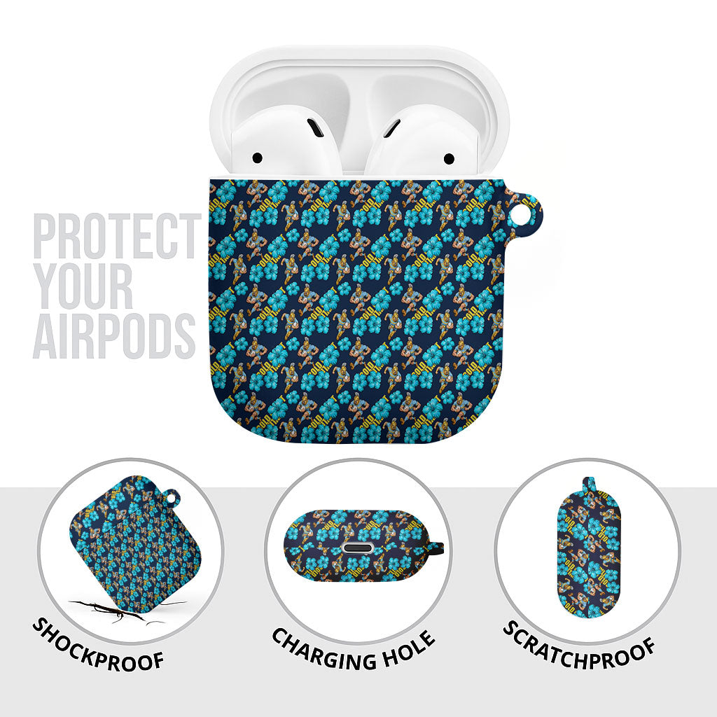 Gold Coast Titans AirPods Case Tropical Hibiscus Floral Seamless Rugby Mascot