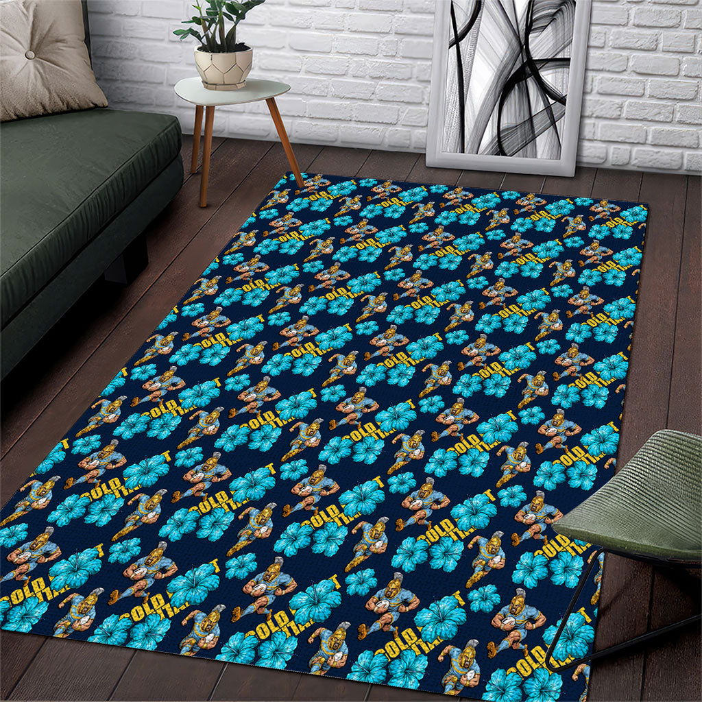 Gold Coast Titans Area Rug Tropical Hibiscus Floral Seamless Rugby Mascot