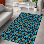 Gold Coast Titans Area Rug Tropical Hibiscus Floral Seamless Rugby Mascot