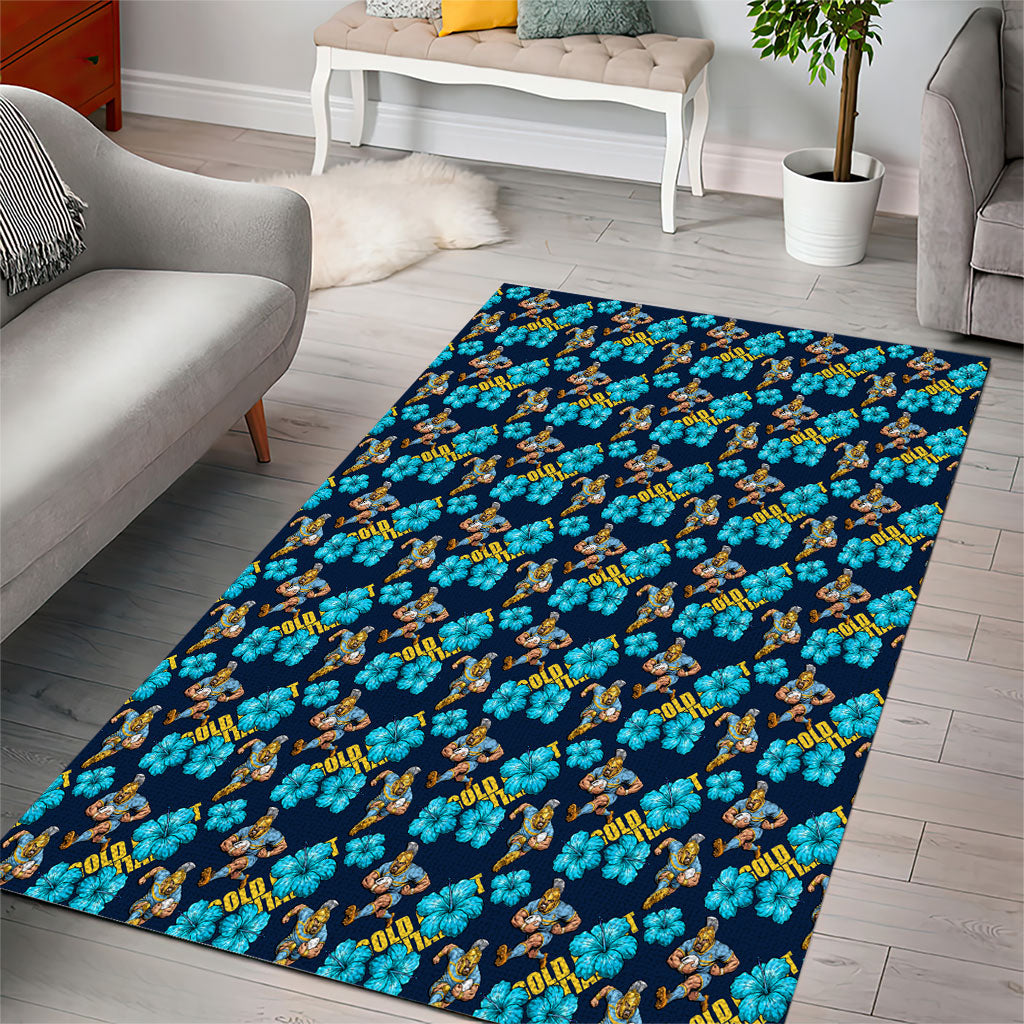 Gold Coast Titans Area Rug Tropical Hibiscus Floral Seamless Rugby Mascot