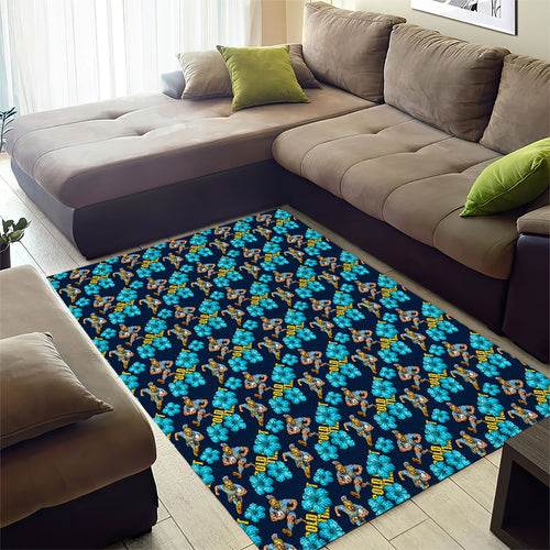 Gold Coast Titans Area Rug Tropical Hibiscus Floral Seamless Rugby Mascot