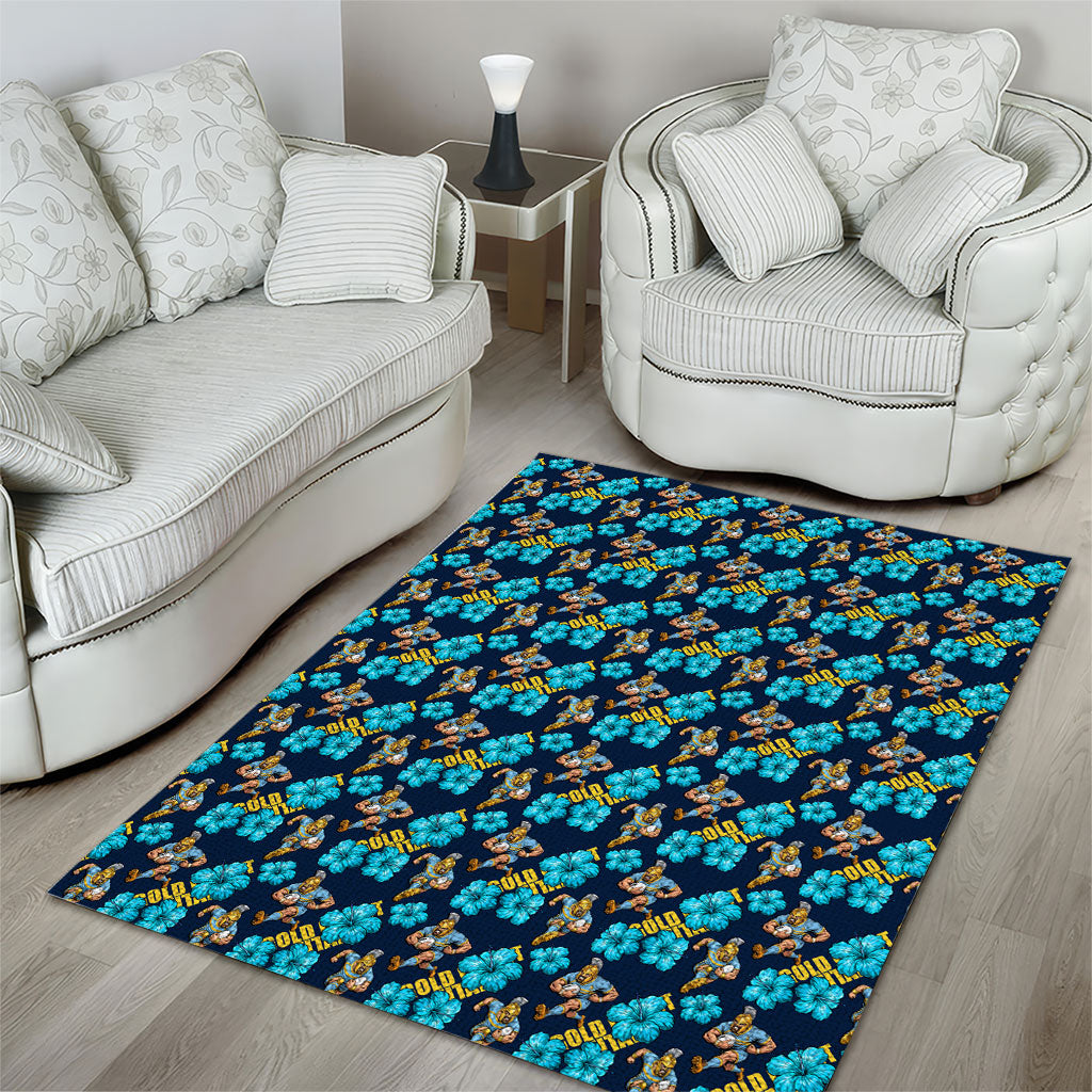 Gold Coast Titans Area Rug Tropical Hibiscus Floral Seamless Rugby Mascot