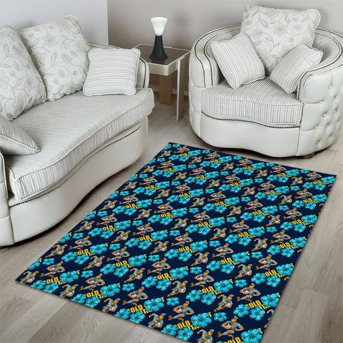 Gold Coast Titans Area Rug Tropical Hibiscus Floral Seamless Rugby Mascot