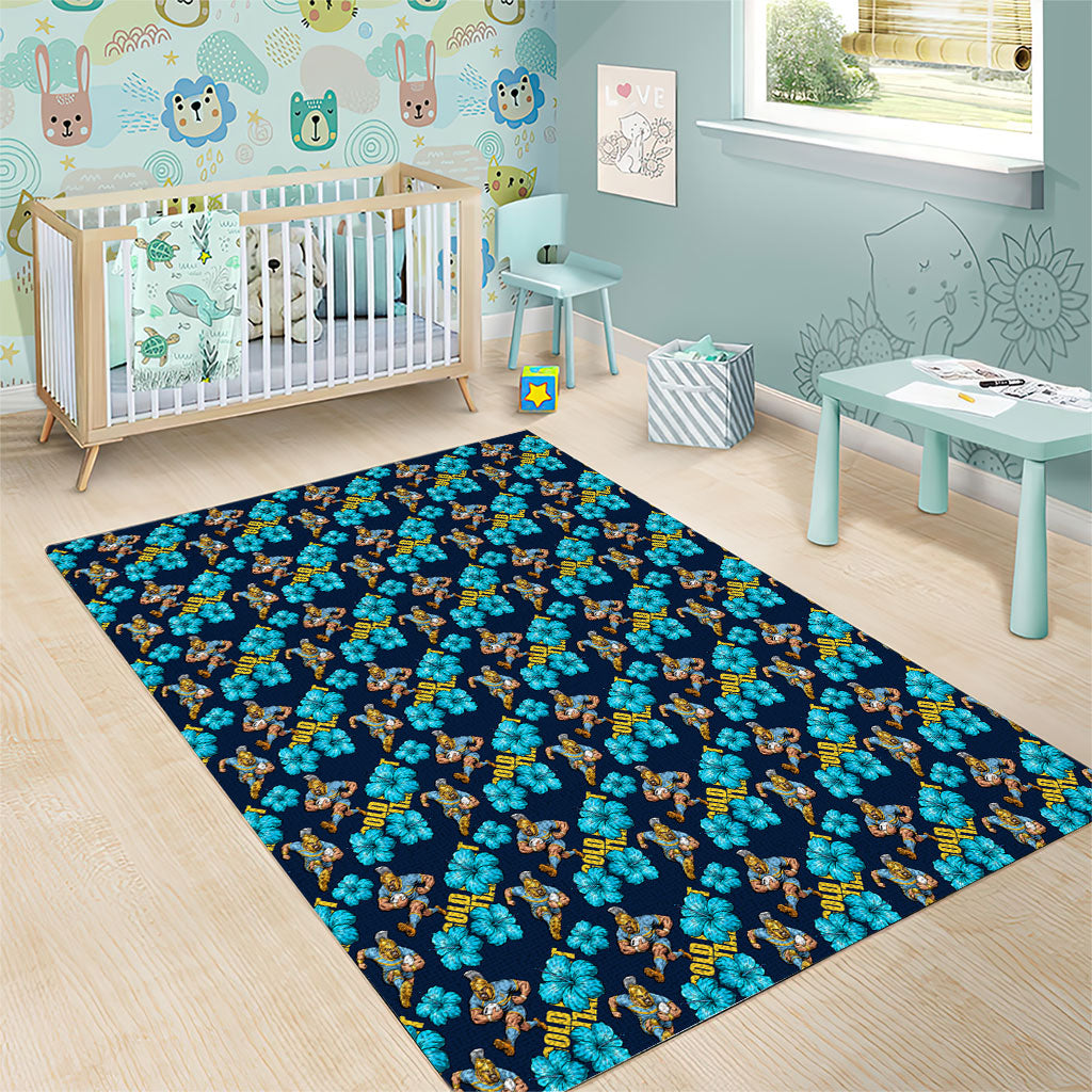 Gold Coast Titans Area Rug Tropical Hibiscus Floral Seamless Rugby Mascot