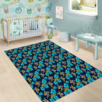 Gold Coast Titans Area Rug Tropical Hibiscus Floral Seamless Rugby Mascot