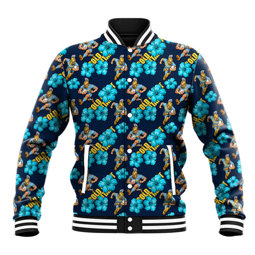 Gold Coast Titans Baseball Jacket Tropical Hibiscus Floral Seamless Rugby Mascot