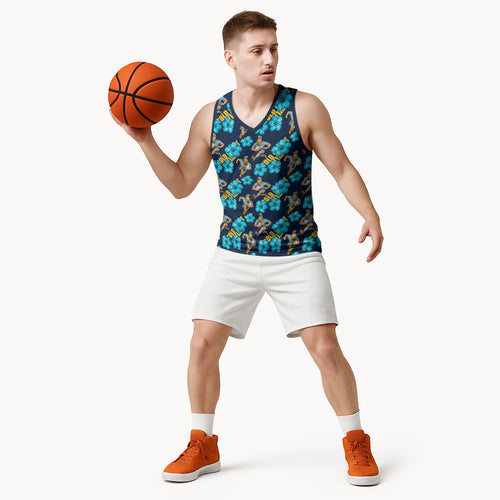 Gold Coast Titans Basketball Jersey Tropical Hibiscus Floral Seamless Rugby Mascot