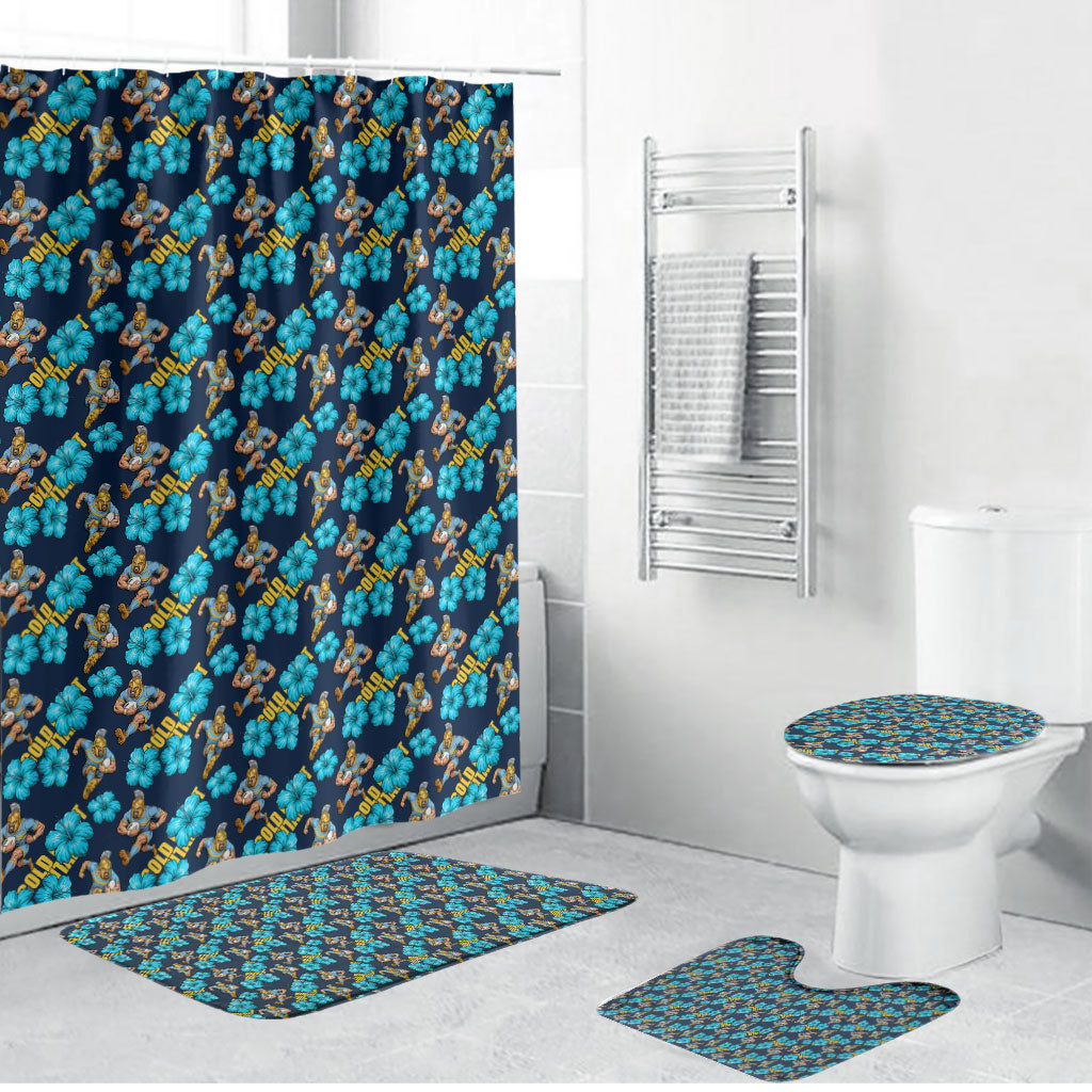 Gold Coast Titans Bathroom Set Tropical Hibiscus Floral Seamless Rugby Mascot