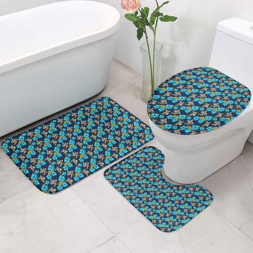Gold Coast Titans Bathroom Set Tropical Hibiscus Floral Seamless Rugby Mascot