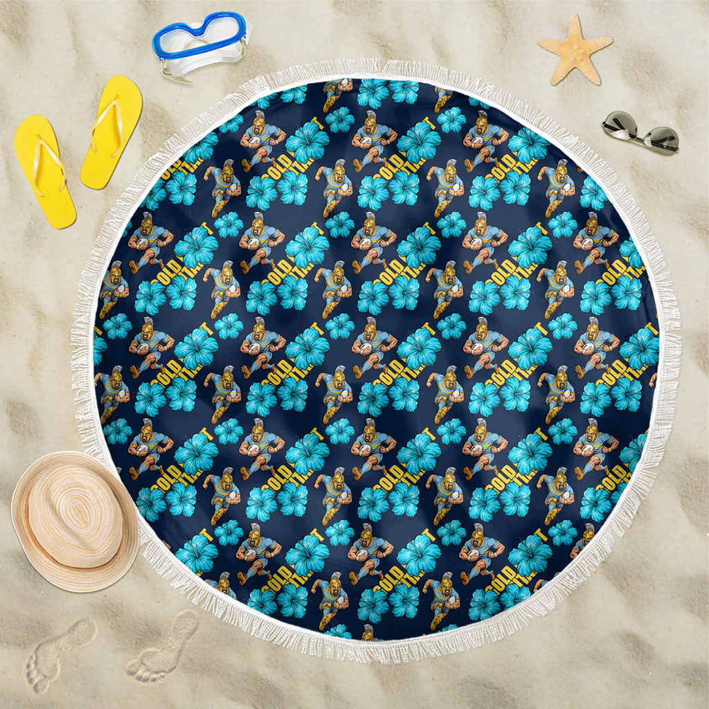 Gold Coast Titans Beach Blanket Tropical Hibiscus Floral Seamless Rugby Mascot