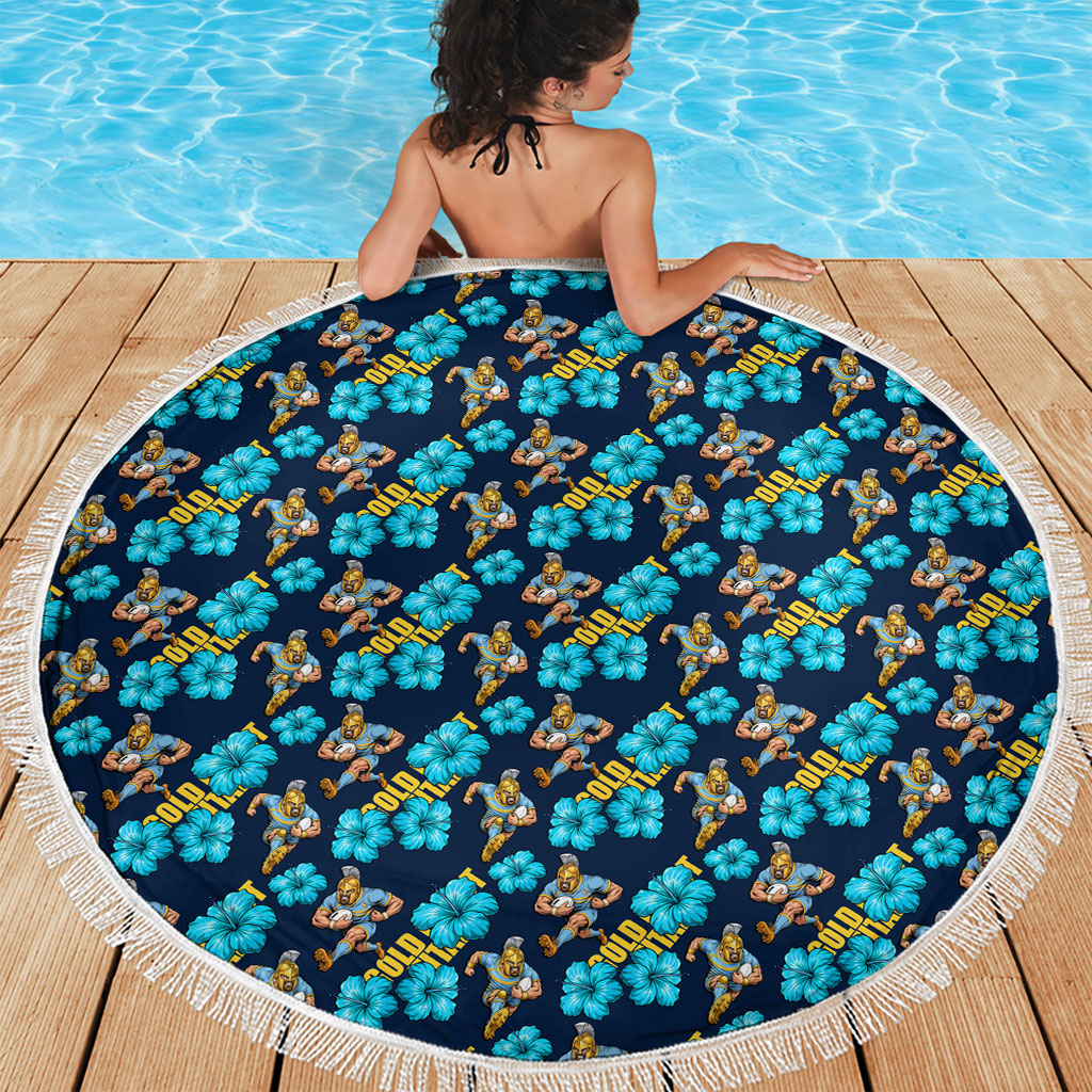 Gold Coast Titans Beach Blanket Tropical Hibiscus Floral Seamless Rugby Mascot