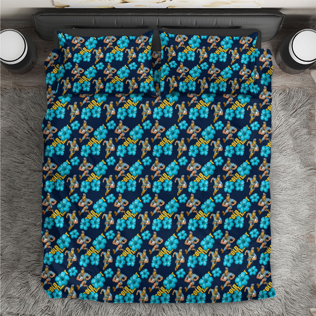 Gold Coast Titans Bedding Set Tropical Hibiscus Floral Seamless Rugby Mascot