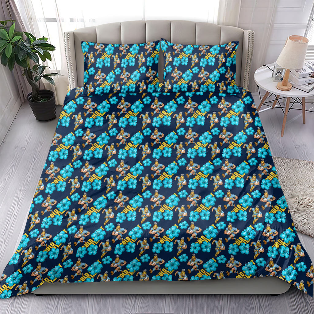 Gold Coast Titans Bedding Set Tropical Hibiscus Floral Seamless Rugby Mascot