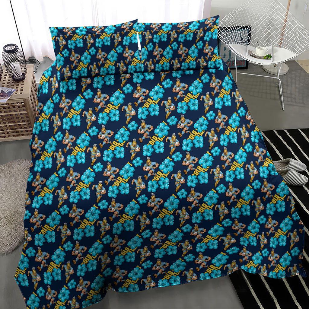 Gold Coast Titans Bedding Set Tropical Hibiscus Floral Seamless Rugby Mascot