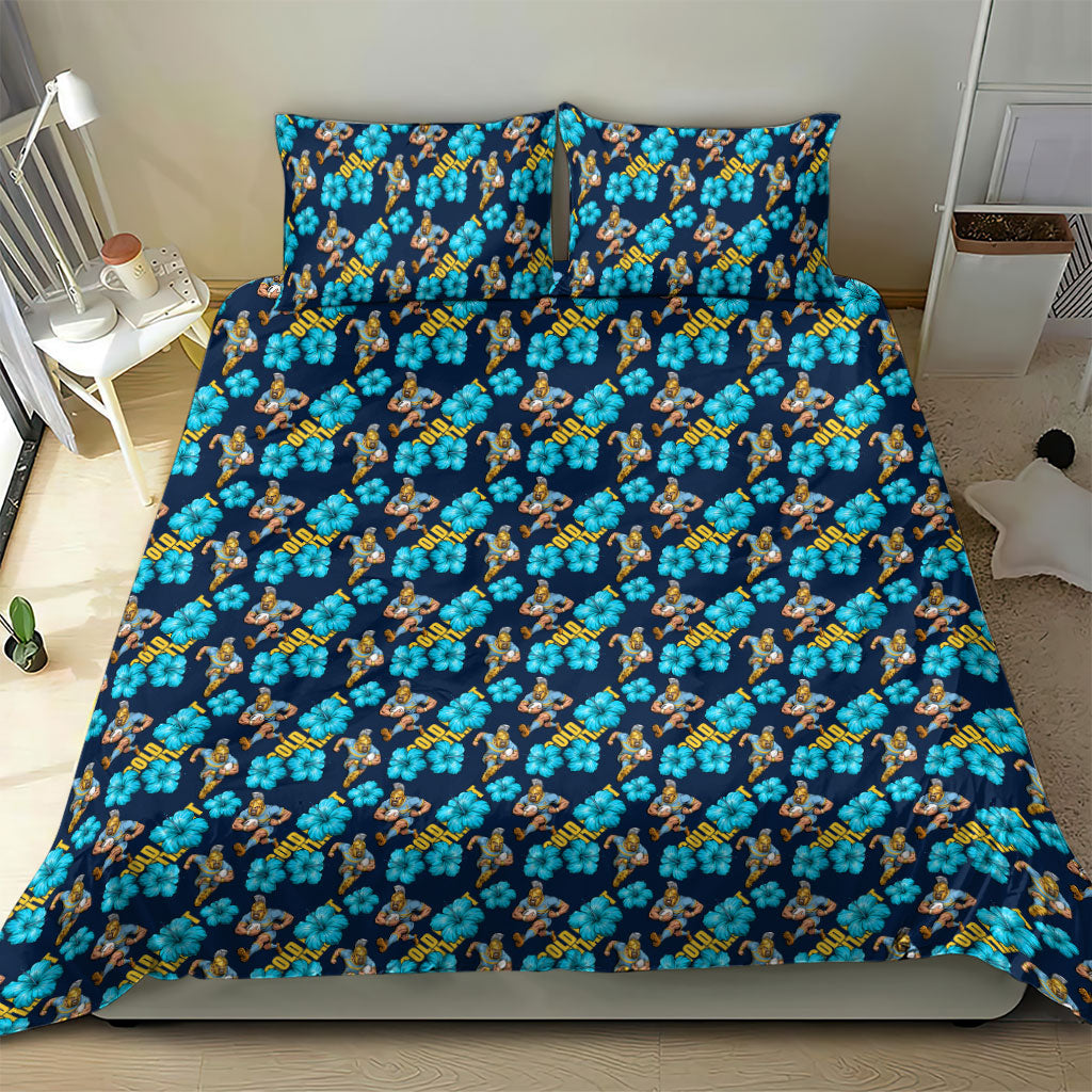 Gold Coast Titans Bedding Set Tropical Hibiscus Floral Seamless Rugby Mascot
