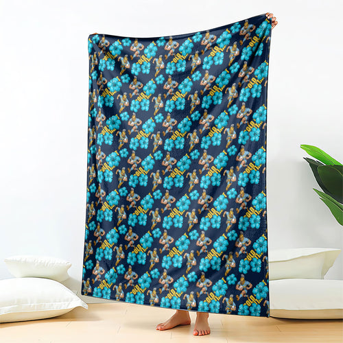 Gold Coast Titans Blanket Tropical Hibiscus Floral Seamless Rugby Mascot
