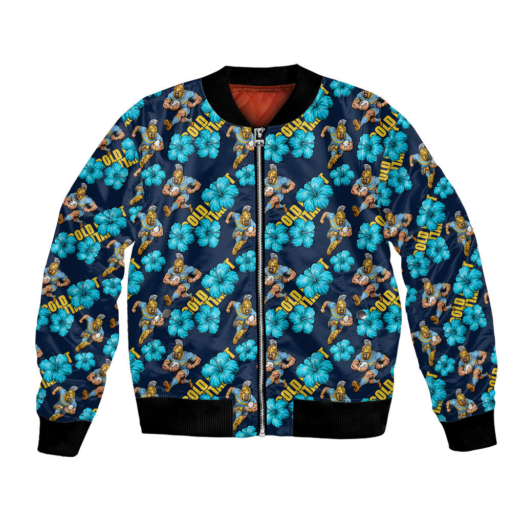 Gold Coast Titans Bomber Jacket Tropical Hibiscus Floral Seamless Rugby Mascot