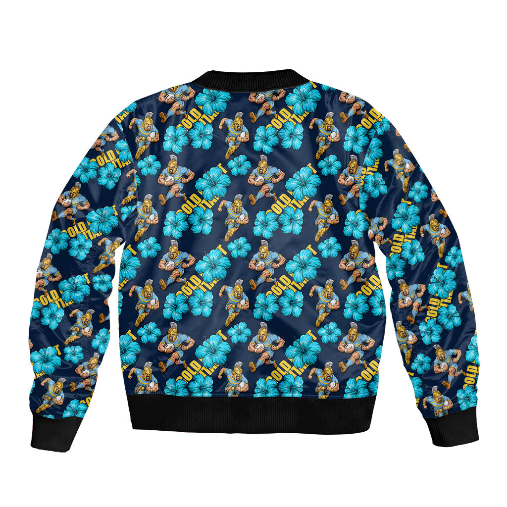 Gold Coast Titans Bomber Jacket Tropical Hibiscus Floral Seamless Rugby Mascot