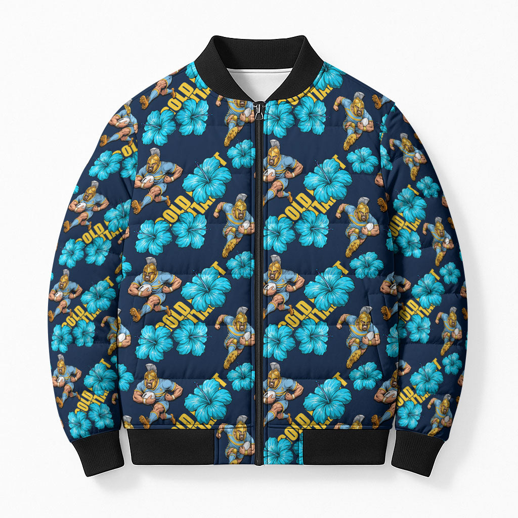 Gold Coast Titans Bomber Puffer Jacket Tropical Hibiscus Floral Seamless Rugby Mascot