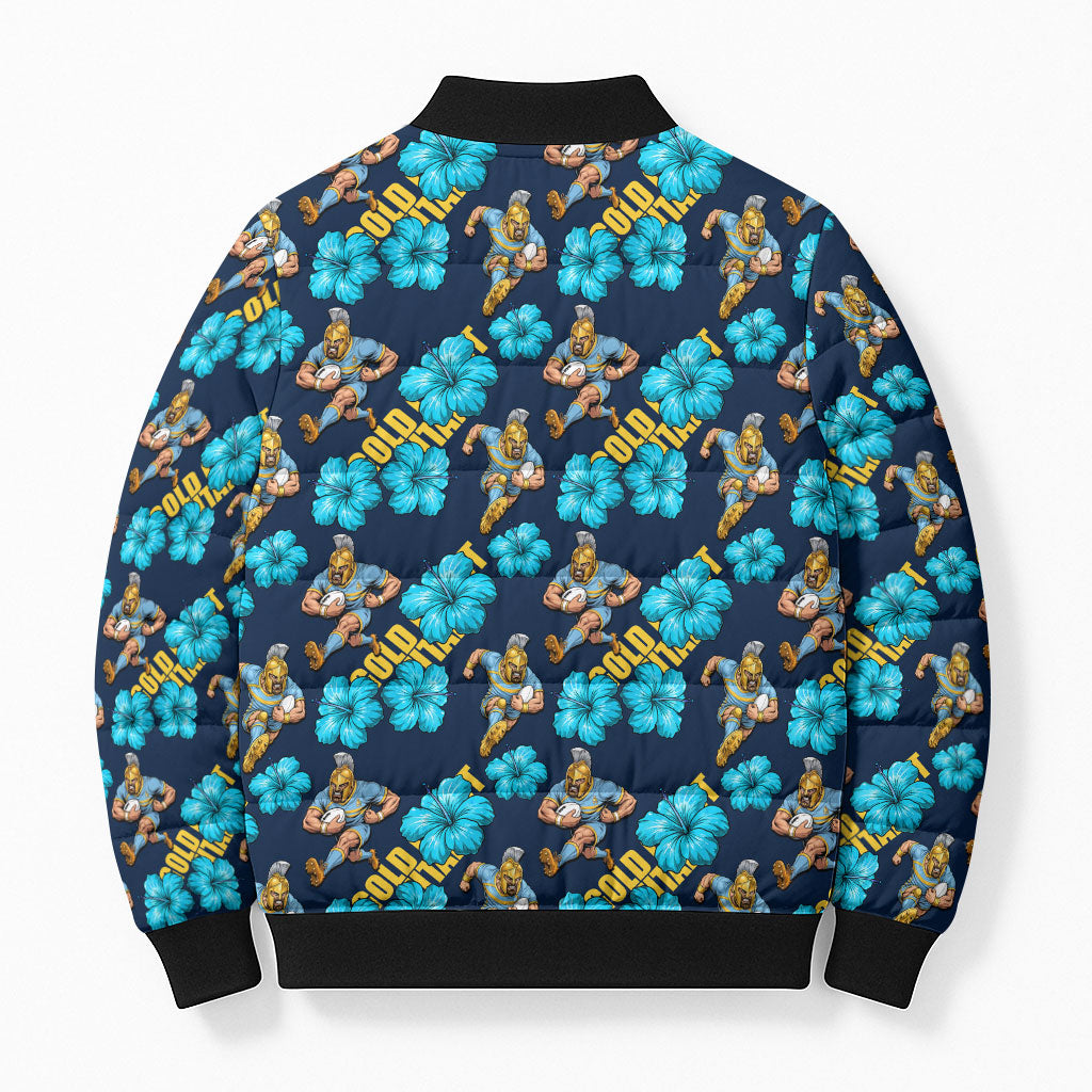 Gold Coast Titans Bomber Puffer Jacket Tropical Hibiscus Floral Seamless Rugby Mascot