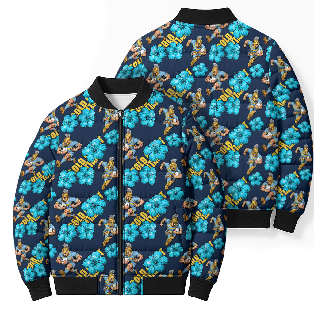 Gold Coast Titans Bomber Puffer Jacket Tropical Hibiscus Floral Seamless Rugby Mascot