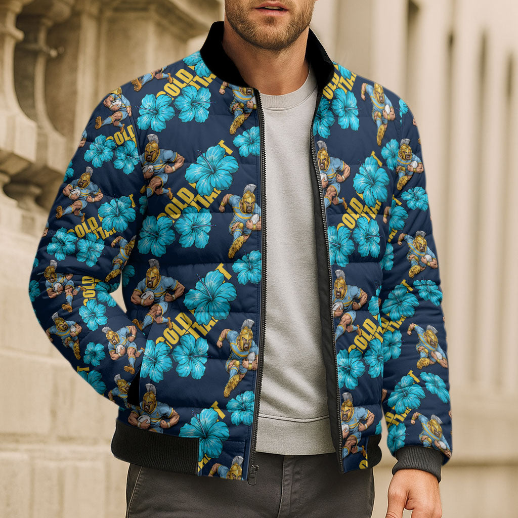 Gold Coast Titans Bomber Puffer Jacket Tropical Hibiscus Floral Seamless Rugby Mascot