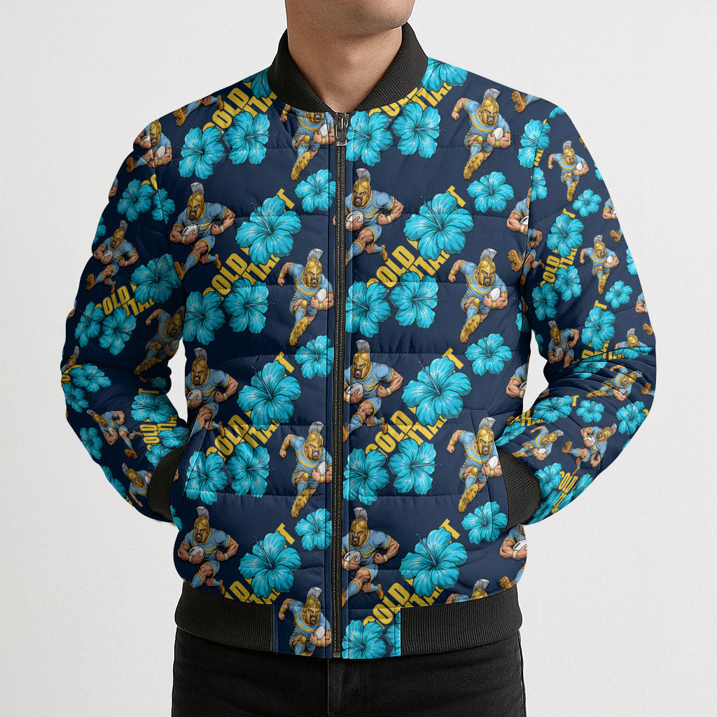 Gold Coast Titans Bomber Puffer Jacket Tropical Hibiscus Floral Seamless Rugby Mascot